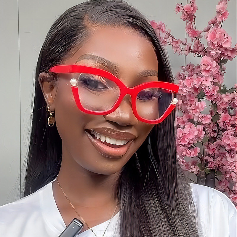 2024 new anti-blue light Women's plain glasses cross-border personalized colorful Pearl decorative glasses frame elegant glasses frame