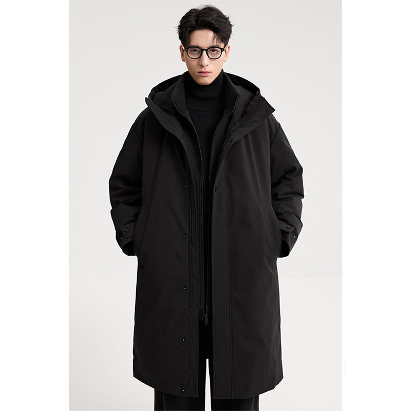 90 down Men's Windbreaker Style down Jacket 25 Winter New Warm Mid-Length Hooded Fake Two-Piece Jacket