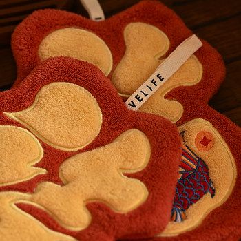 New Year's Blessing Hand Towel Hanging Type for Kitchen and Bathroom, Absorbent Handkerchief, Coral Fleece Hand Towel with Strong Water Absorption