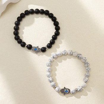 Cross-Border Hot Selling White Turquoise Cross Evil Eye Couple Beaded Bracelet Factory Wholesale