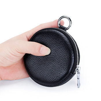 First-Layer Cowhide Coin Purse for Women 2025 New Round Small Round Bag Simple Headphone Storage Bag Bank Card Coin Purse
