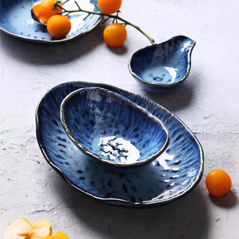 Creative Kiln-Turned Ceramic Tableware, Special-Shaped Plate, High-End Hotel Dinner Plate, Snack Plate, Bowls and Chopsticks, Household Dish Plate, Fruit Plate
