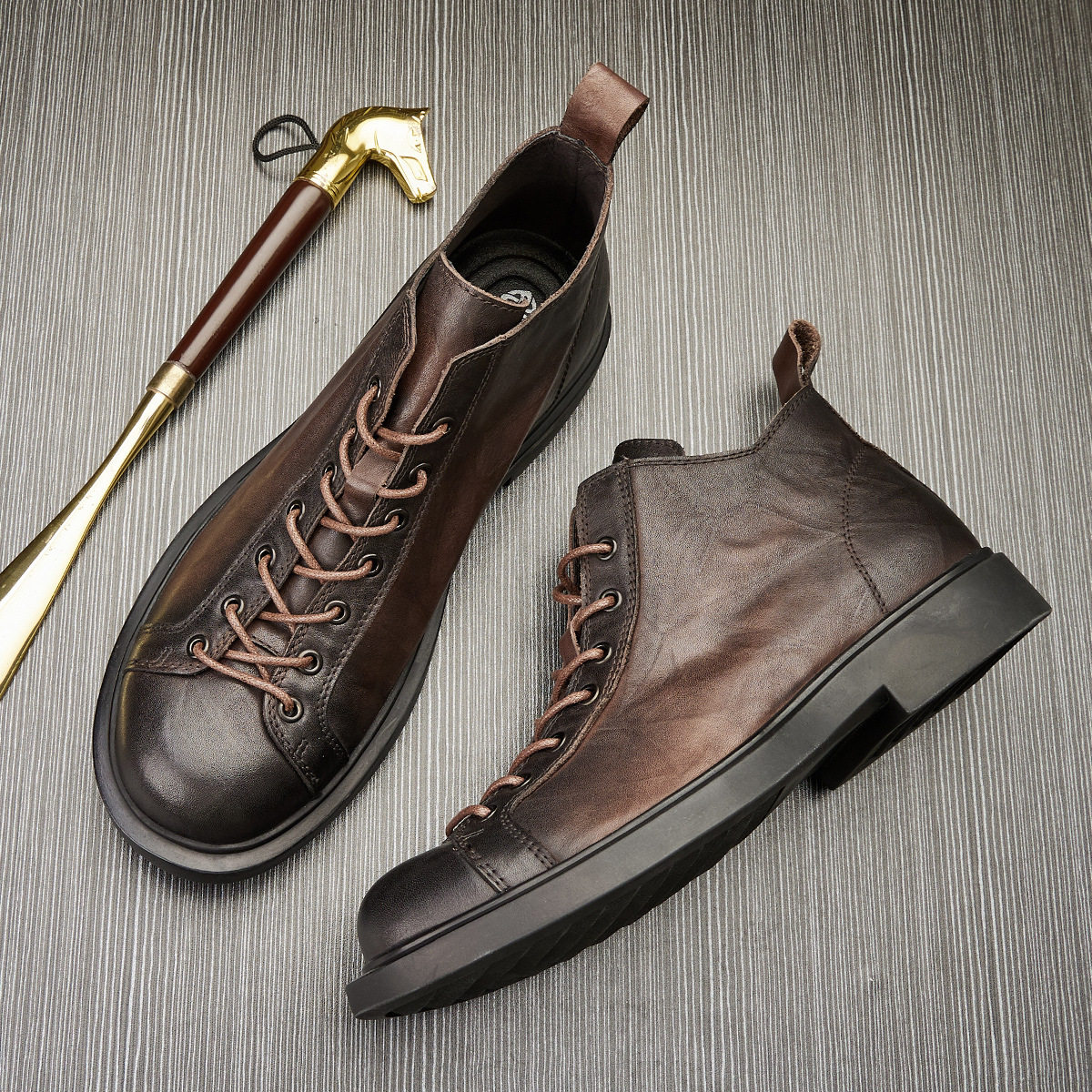 Men’s Genuine Leather Retro Lace-Up Ankle Boots