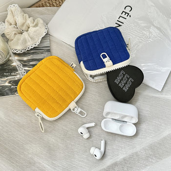 Cross-border Supply Korean-style Ins Quilted Headphone Bag Mini Key Bag Bag Coin Purse Bluetooth Headset Storage Bag