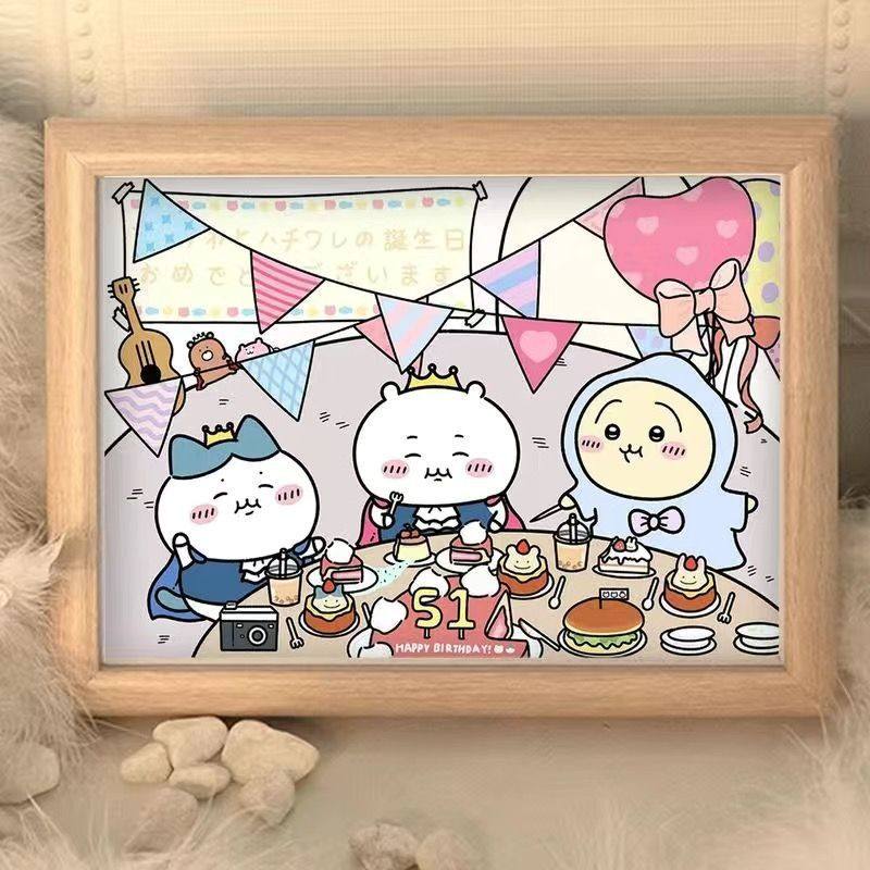 New Chiikawa Happy Birthday Table Children's Cute Cartoon Photo Frames Room Ornaments for Friends Gifts