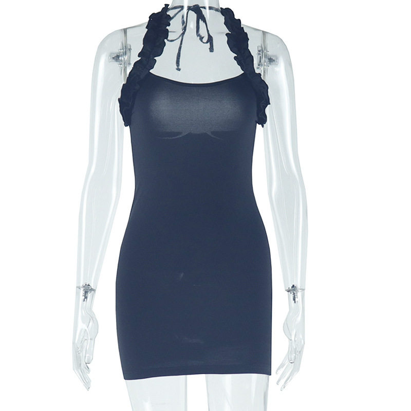 Womens Fashion Dress Solid Color Ruffled Hem Sleeveless Backless Bodycon Casual or Party Wear Wholesale