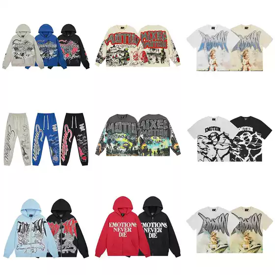 2025 Trade American Trend Mixed Emotion Hip-Hop Casual Printed Loose Short-Sleeve T-Shirt Long-Sleeve Long Pants Set