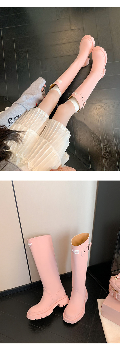 Boot nữ cổ cao da lộn phong cách hiệp sĩ khóa thắt lưng — li đơn màu đỏ, Li đơn màu hồng, Li đơn màu vàng, Lớp lót đơn màu trắng nhạt