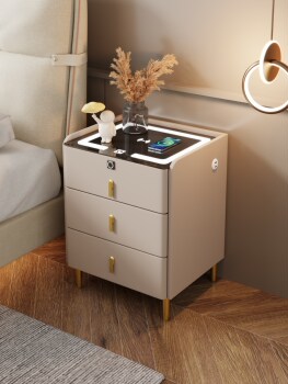 New Italian Bedside Table, Simple and Luxurious Bedroom, Multi-Functional Smart Atmosphere with Bluetooth Speaker Bedside Cabinet