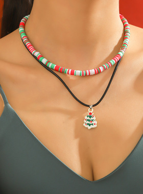 饰品亚马逊新品圣诞节日项链欧美多层圣诞项链圣诞节项链