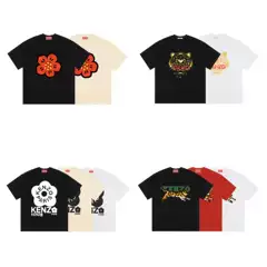 New Trendy Brand Tiger Head Patchwork Short-Sleeve T-Shirt for Men and Women, American-Style Personalized Round-Neck Half-Sleeve Top Collection