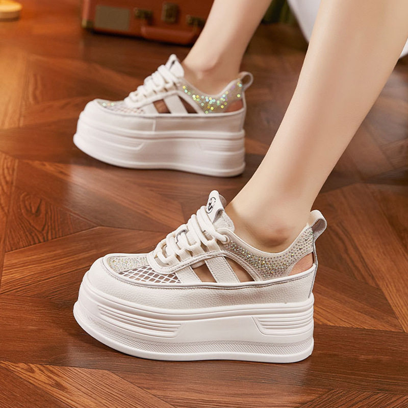 Giày sneaker nữ chunky đế dày platform phong cách mùa hè 2026 — Trắng, Trắng Tím