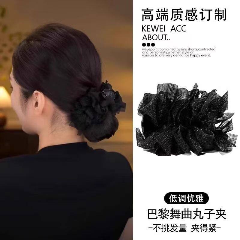 新款牡丹花羽毛网红高颜值轻奢时尚后脑勺鲨鱼洋气发夹上档次