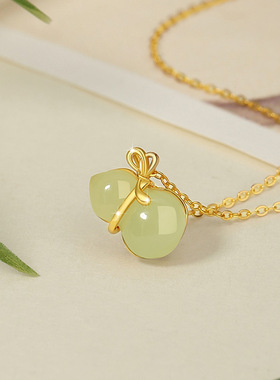 葫芦纯银925和田玉项链女国潮新中式爱心锁骨链ins风福禄双全吊坠