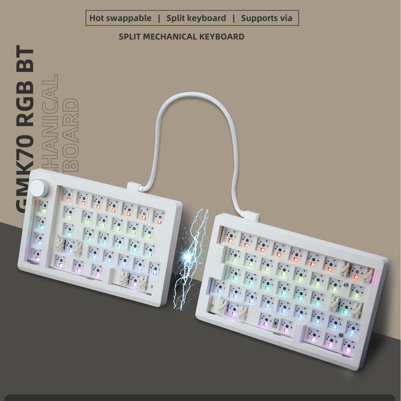 ZUOYA GMK70 split customized gaming mechanical keyboard kit 3-mode RGB ergonomic keyboard cover