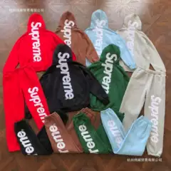 Cross-Border 25Fw Supreme Heavyweight Fleece-Lined Hooded Sweatshirt with Patch Embroidery, Popular American Style, Autumn and Winter Solid Color