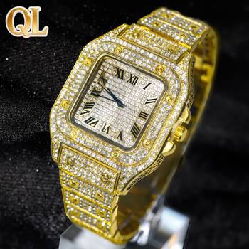 European and American Popular Watches, Fashionable Square Full-Diamond Luxury Men's Starry Quartz Watch with Large Dial