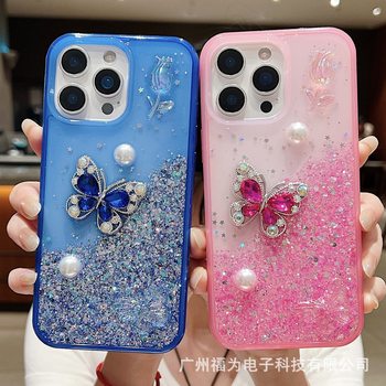 Glitter Butterfly Apple 17Promax Mobile Phone Case New Iphone16 Silicone Soft Case Suitable for 15 Transparent Full Cover