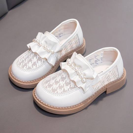 Girls' Small Leather Shoes 2025 New Spring and Autum Soft-Soled Beanie Loafers Kidsren's Mesh Breathable Baby Princess Shoes