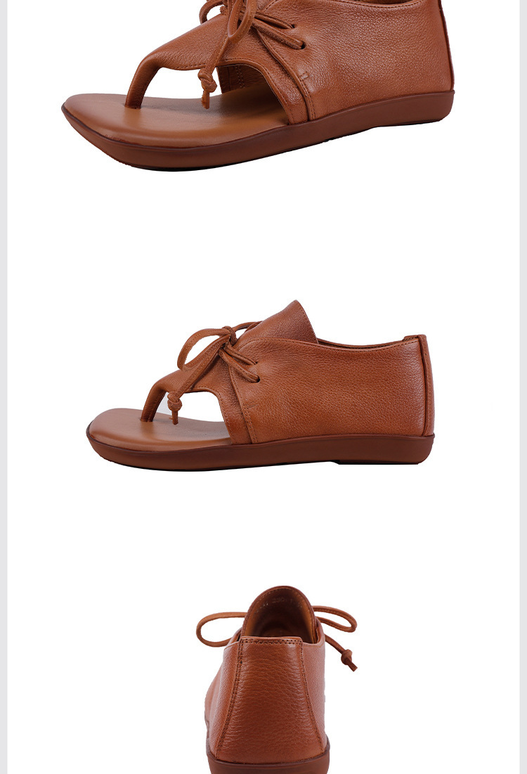 Sandal nữ quai ngang kẹp ngón bít gót đế bằng da bò — màu đen, Màu nâu