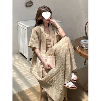 Gentle Thin Suit Suit Suspender Long Skirt New Light Mature Style Casual Slimming Temperament Two-Piece Dress Summer