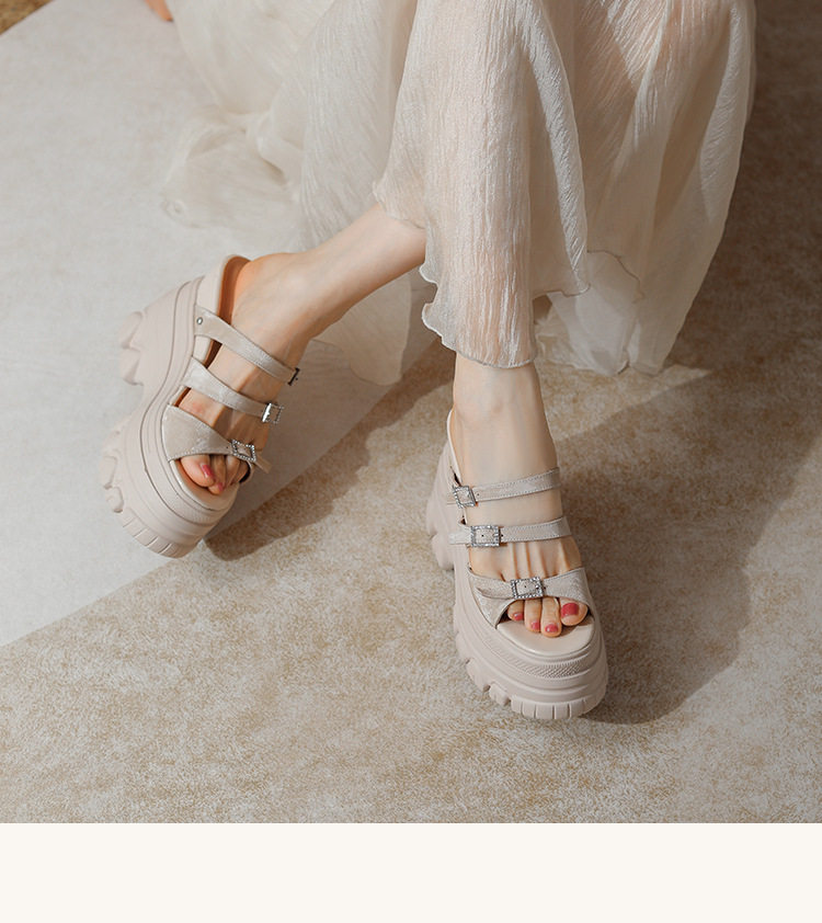 Sandal cao gót nữ mũi hở đế dày 12 cm, phong cách platform — Trắng Bạc, Đen, Mơ Sẫm chi tiết 10