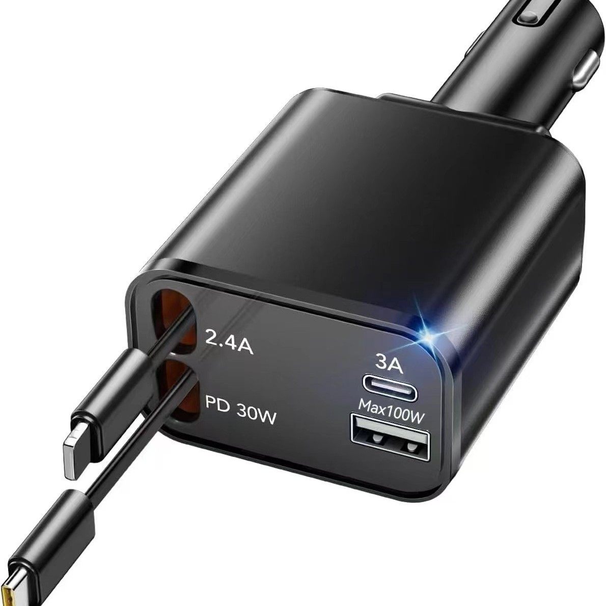 Cross-border new car charger 120W super fast charging telescopic line four-in-one cigarette lighter car charger factory outlet