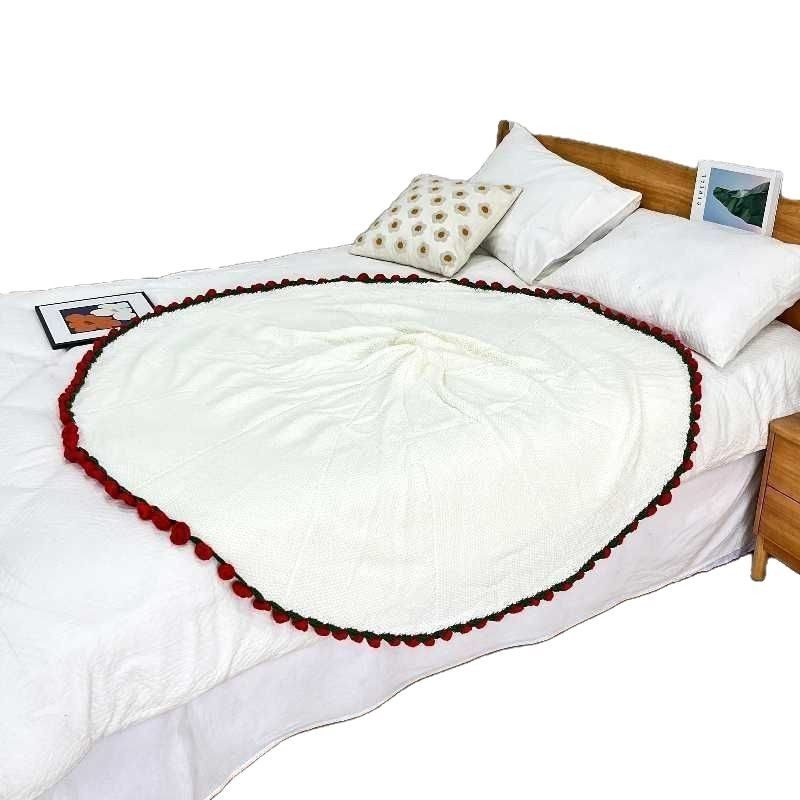 Finished Rose Bouquet Blanket Hand-Knitted Purple Flower Creative Knitted Casual Blanket Valentine's Day Gift for Girlfriend