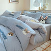 Blue Dog Towel Embroidered Cotton Bed Four-piece Set Cartoon Style Cotton Quilt Cover Children's Three-piece Set Wholesale