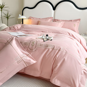 High-end gift box cotton long-staple cotton brushed embroidery four-piece cotton high-support high-density non-lint embroidery 4-piece set