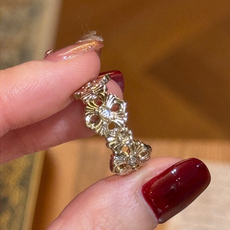 vintage中古风轻奢花丝蝴蝶镂空鸢尾花朵戒指女叠戴开口戒批发