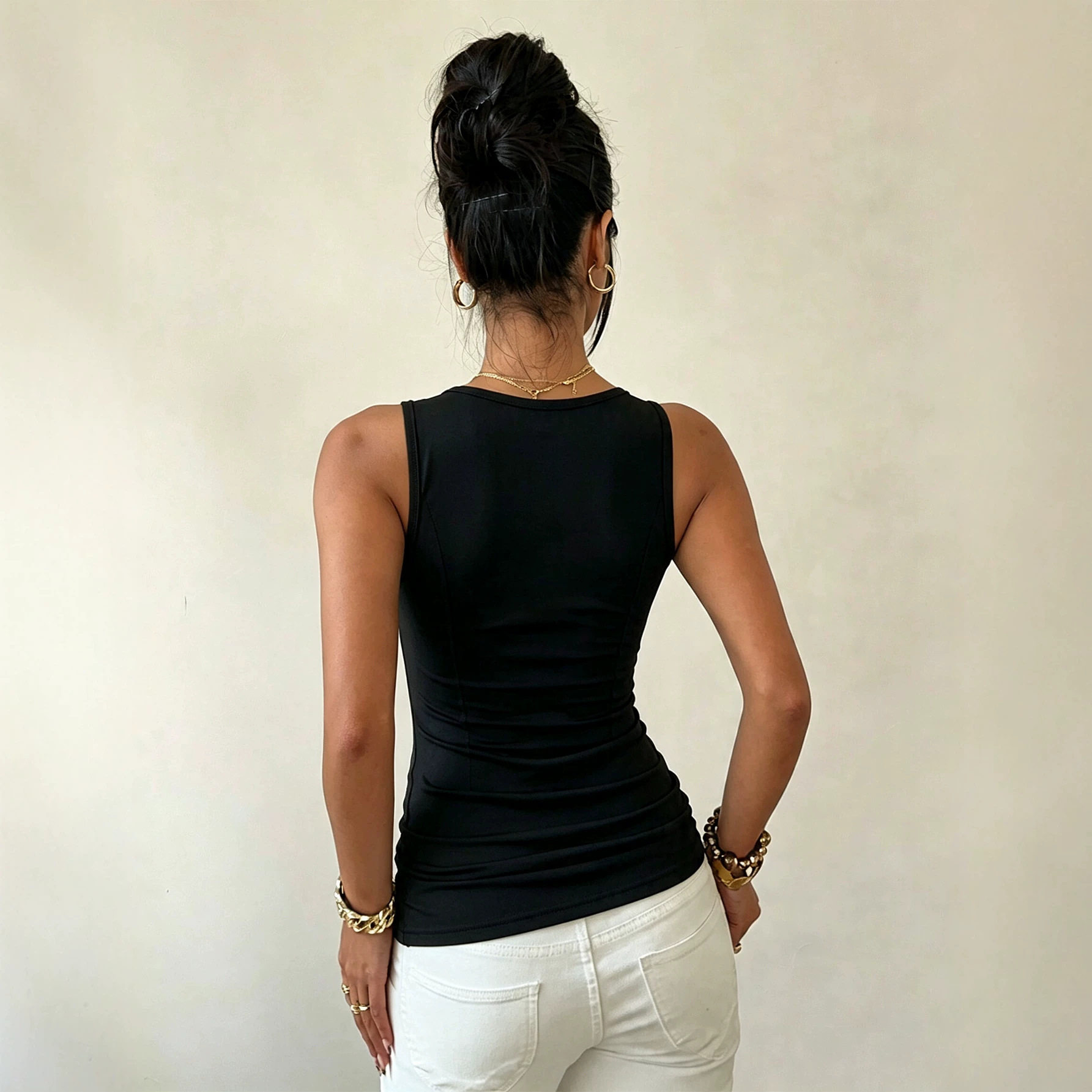 Twisted One Shoulder Sleeveless T Shirt for Women Summer Ruffled Slim Fit Solid Color Casual Wear Wholesale