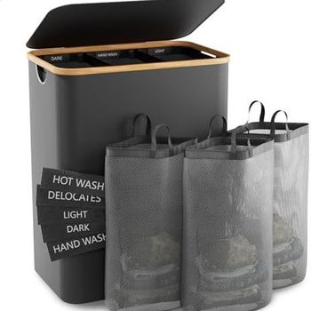 Cross-Border Bamboo Dirty Clothes Basket Bamboo Basket Bedroom with Inner Bag with Lid Foldable Dirty Clothes Storage Basket Dirty Clothes Basket