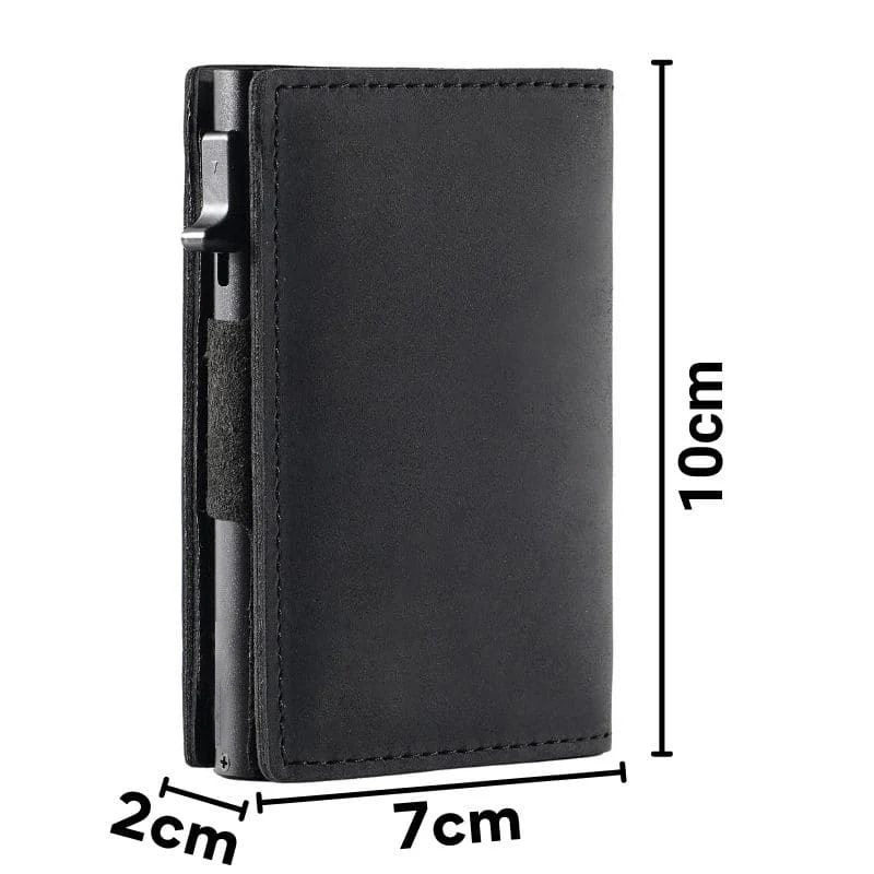 New Genuine Leather Men's Wallet Automatic Pop-up Credit Card Box Ultra-thin RFID Anti-theft Card Bag Metal Card Case