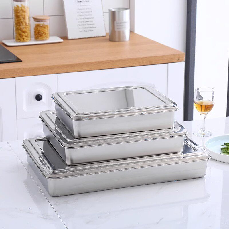 Cross-border Acid and Alkali Resistant Stainless Steel Plate Rectangular Tray Kitchen Square Plate Household Deep Plate Oven Flat Bottom Plate