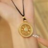 Ancient Gold Inlaid Diamond Rotatable Auspicious Eight-Rope Treasure Plate Pendant for Women, Copper Gold-Plated Compass Accessory, Braided Rope Safety Necklace