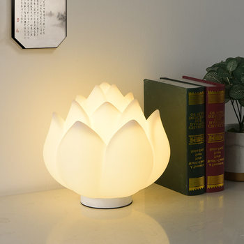 Bedroom bedside table lamp creative lotus lamp modern style red flower home decoration eye protection night light set Zhongshan lighting