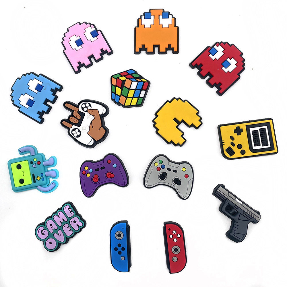 17 Game Console Shoe Flower Set, Clogs Flower Creative Shoe Accessories, Pvc Soft Glue Removable Buckle Gift Accessories