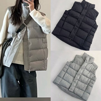 Korean Style Stand-Up Collar Rib Puff down Jacket Couple Style Winter Warm Vest 2025 New 600-Puff White Goose down