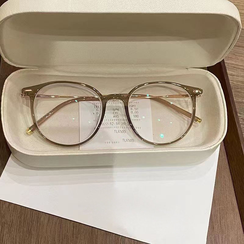Douyin Translucent Tea Gold Glasses Ultra-Light Cold Brown Plain Makeup Artifact Female K-Style Myopia Can Be Equipped with Prescription Eye Frame Frames