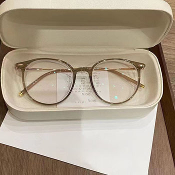 Douyin Translucent Tea Gold Glasses Ultra-Light Cold Brown Plain Makeup Artifact Female K-Style Myopia Can Be Equipped with Prescription Eye Frame Frames