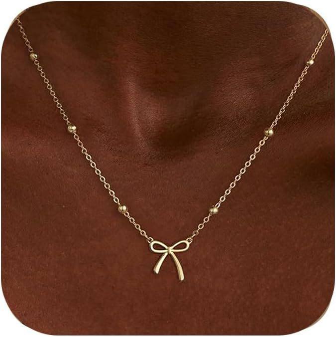 Small Cut Out Bow Pendant Necklace, Simple, Fresh, Sweet and Cute Clavicle Chain, Fashionable Bead Chain Jewelry for Women