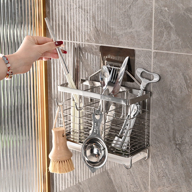 Stainless steel chopsticks storage box kitchen chopsticks cage wall-mounted chopsticks cage household knife spoon chopsticks holder