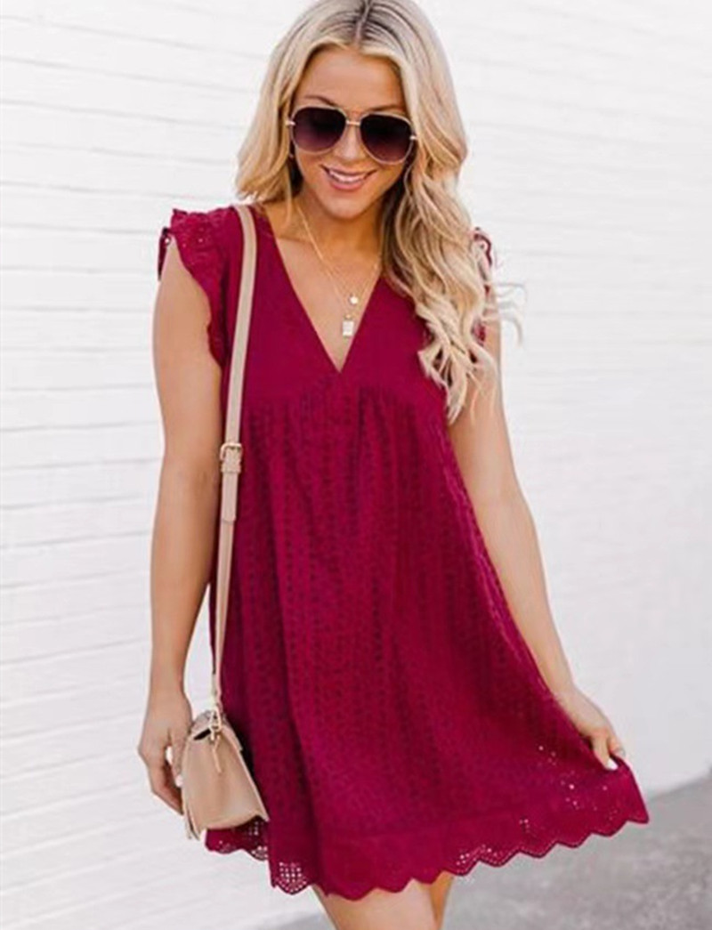 Lace Panel Hollow Out V Neck Sleeveless Dress Elegant Spring Fashion Perfect for Casual or Formal Occasions Wholesale