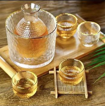 Japanese Sake Pot Set Transparent Glass Rice Wine Warmer Summer Ritual Iced Green Plum Rice Wine Container