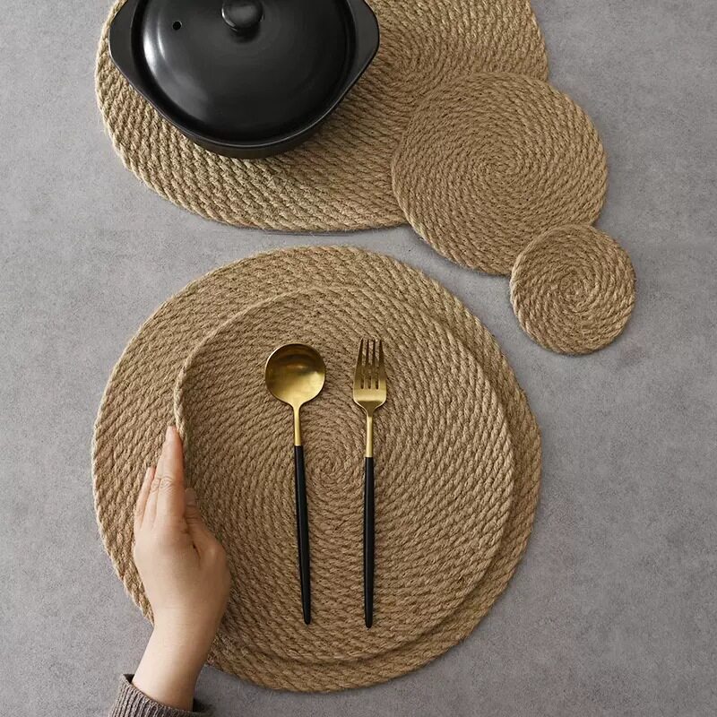 Cross-border Linen Cotton Rope Braided Heat Insulation Mat Anti-scalding Dining Mat Pot Mat Dining Plate Mat Dining Table Mat Vegetable Mat Bowl Household Coaster