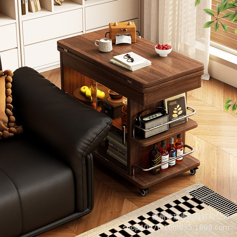 Light Luxury and High-End Sofa Side Cabinet Minimalist Side Table Living Room Modern Movable Multi-Functional Cart Folding Side Cabinet