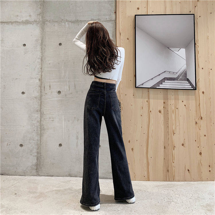 High Waisted Vintage Chic Split Hem Straight Leg Jeans for Women Loose Fit Flattering Soft Draping Casual Everyday