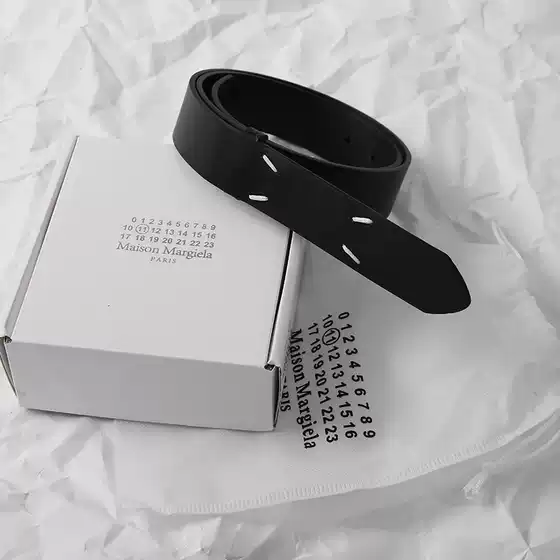 Margiela Style Belt Margiela Belt Men's and Women's Leather Belt Four-Corner Logo Top Layer Cowhide Young People's Belt Trendy