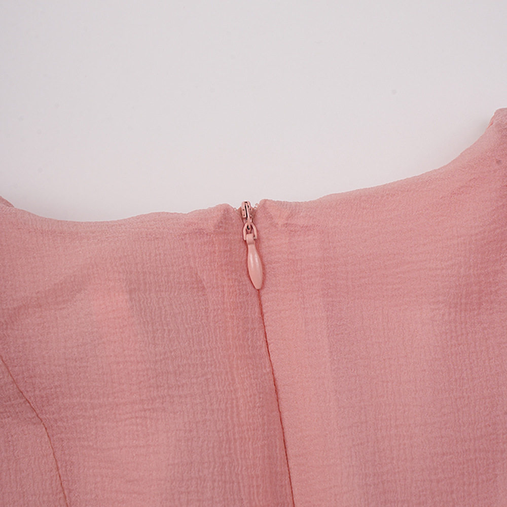Đầm maxi nữ thắt eo tay dài cổ tròn chất liệu polyester — Đen, Hồng, Đỏ chi tiết 11